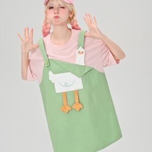 Summer Girly Cartoon Duck Fake Two-Piece Dress