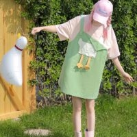 Fausse robe deux pièces d'été en forme de canard de dessin animé Girly Canard de dessin animé kawaii