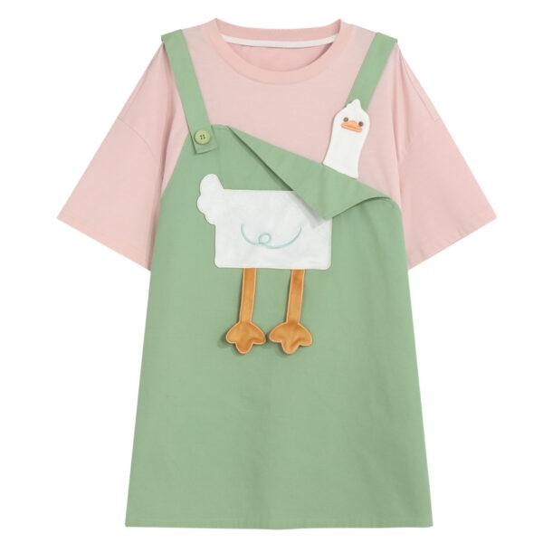 Summer Girly Cartoon Duck Fake Two-Piece Dress 1