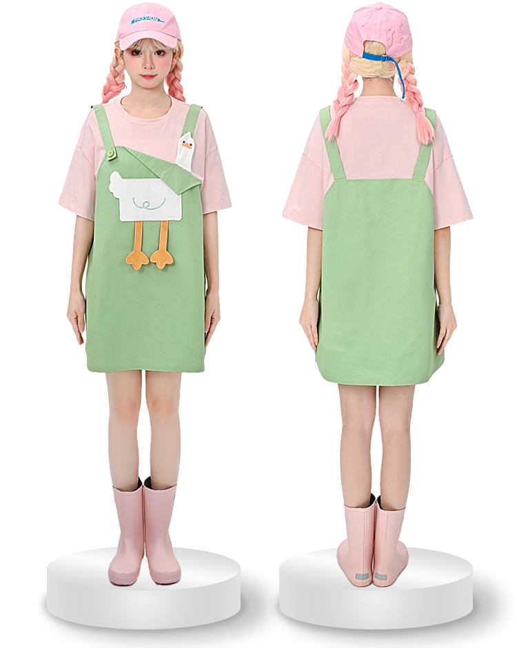 Summer Girly Cartoon Duck Fake Two-Piece Dress