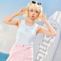 Sommerliches, mädchenhaftes, ärmelloses Tanktop mit Oktopus-Print Mori Girl kawaii