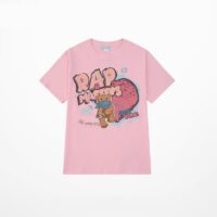 Sommerliches Rundhals-T-Shirt mit rosa Bären-Print Hongkong-Kawaii