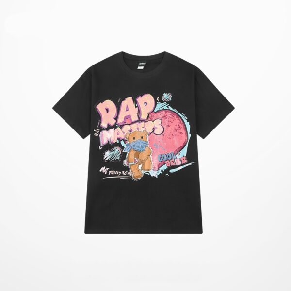 Rundhals-T-Shirt mit rosafarbenem Bären-Print im Sommer 5