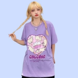 Zomer zacht meisje stijl paarse graffiti print oversize T-shirt graffiti kawaii