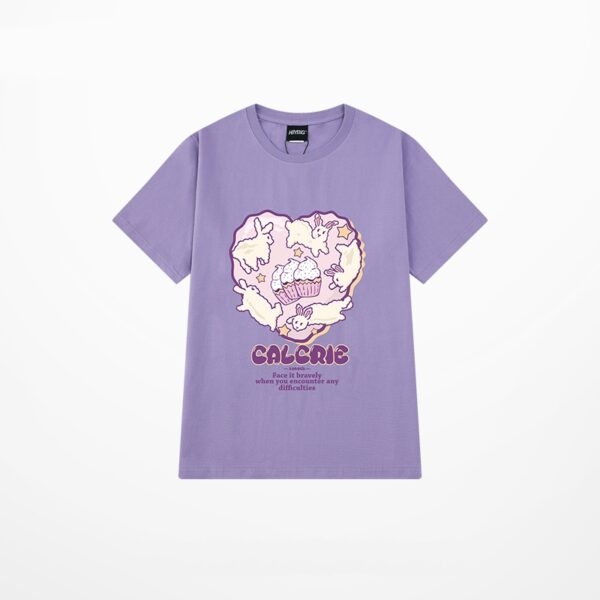 Letnia koszulka oversize w miękkim, dziewczęcym stylu, w kolorze fioletowym z nadrukiem graffiti Kawaii graffiti