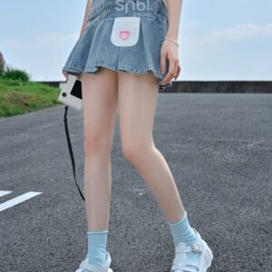 Sweet Girly Style High Waist Mini Denim Plisserad kjol Denimkjol kawaii