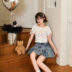 Sweet Style High Waist Denim Skirt A-line Skirt kawaii