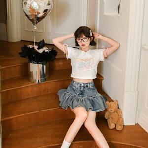Sweet Style High Waist Denim Skirt A-line Skirt kawaii