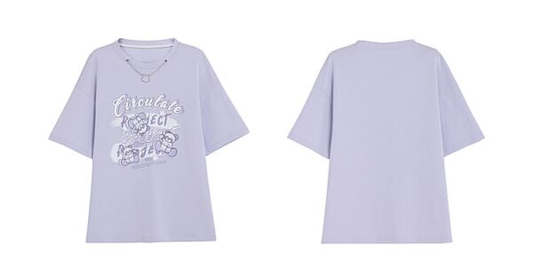 Süßes All-Match-T-Shirt mit lila Bärendruck 6