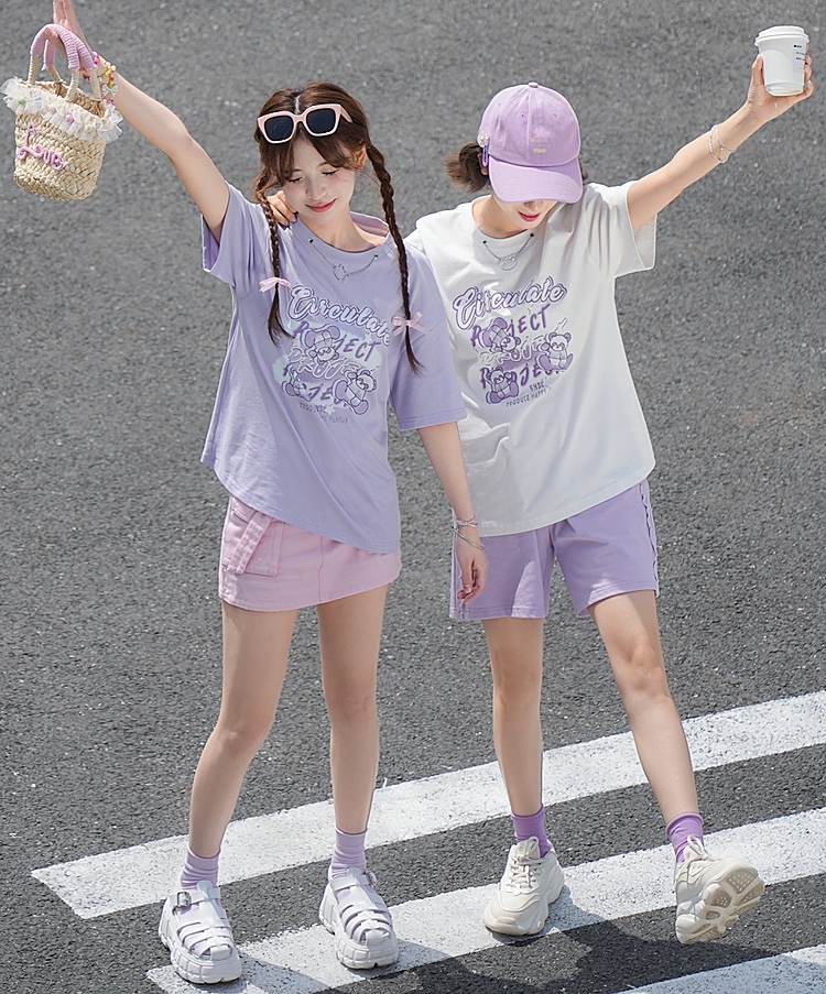 Sweet Style T-shirt met paarse beerprint voor alle wedstrijden