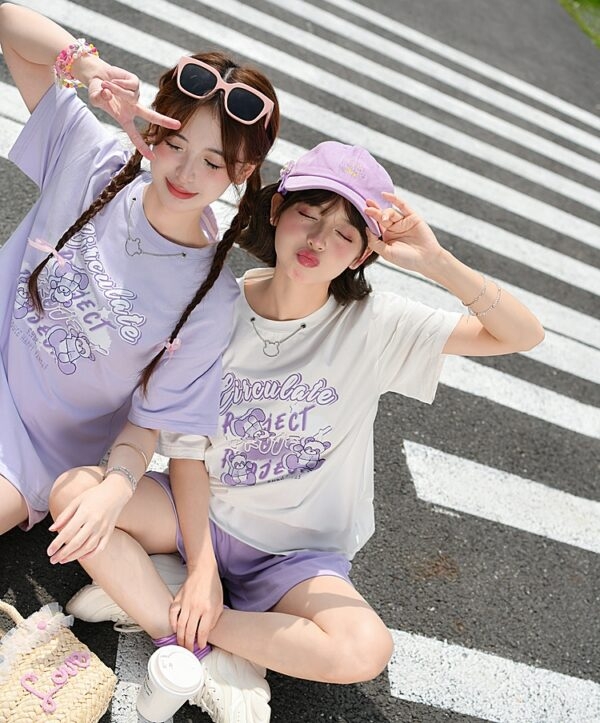 Sweet Style 紫くまプリントオールマッチTシャツ 8