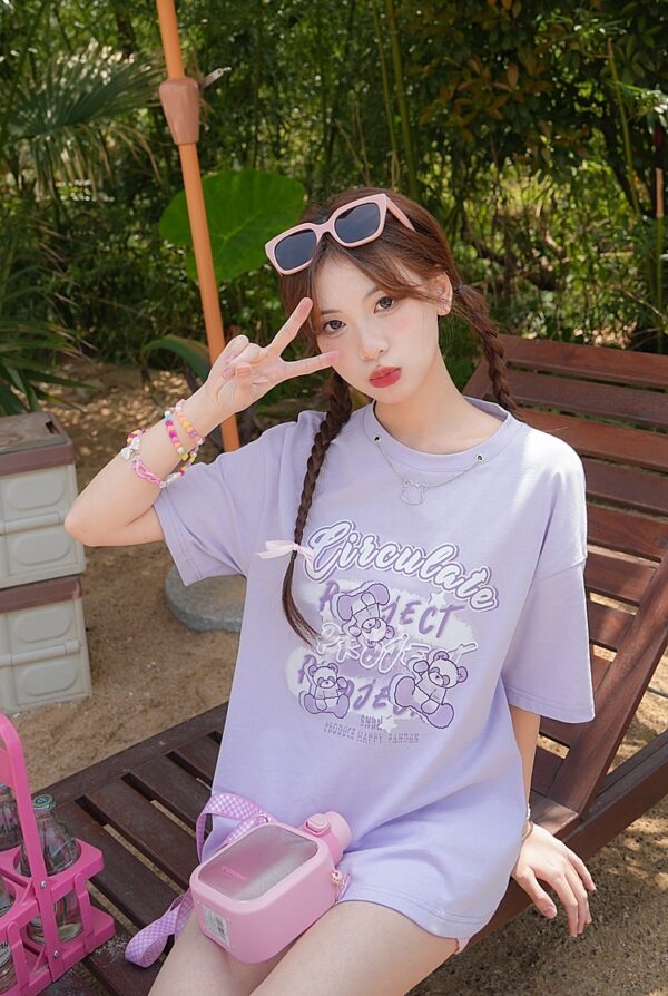 Sweet Style 紫くまプリントオールマッチTシャツ 4