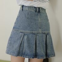 Dżinsowa plisowana spódnica w amerykańskim stylu dziewczęcym Spódnica w kształcie litery A, kawaii