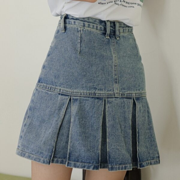 Джинсовая плиссированная юбка в стиле American Girl Юбка-трапеция каваи