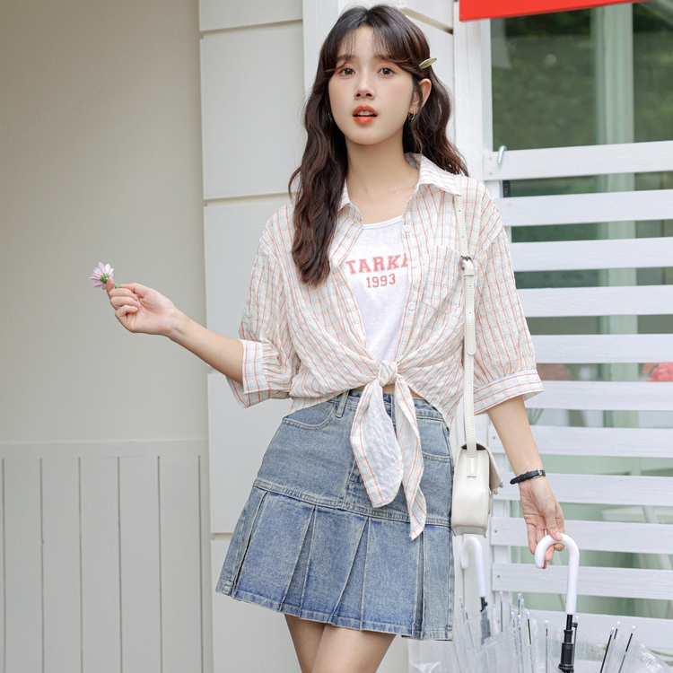 American Girl Estilo Denim Saia Plissada - Loja de Moda Kawaii  Lindas  roupas asiáticas japonesas Harajuku fofas da moda Kawaii