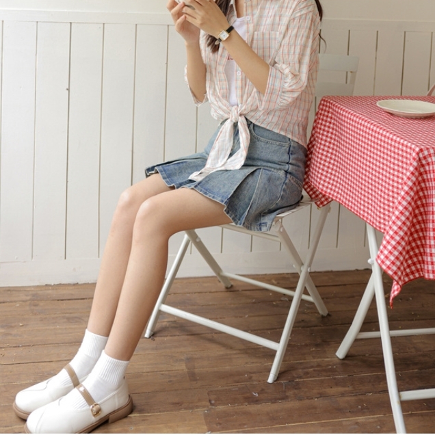 Dżinsowa plisowana spódnica w amerykańskim stylu dziewczęcym