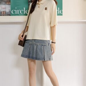 American Girl Style Denim Pleated Skirt A-line Skirt kawaii