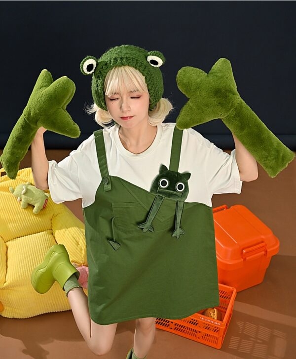 Leuke grappige groene kitten nep twee T-shirts Leuke kawaii