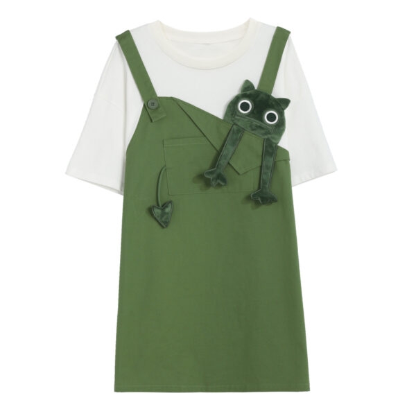 Leuke grappige groene kitten nep twee T-shirts Leuke kawaii