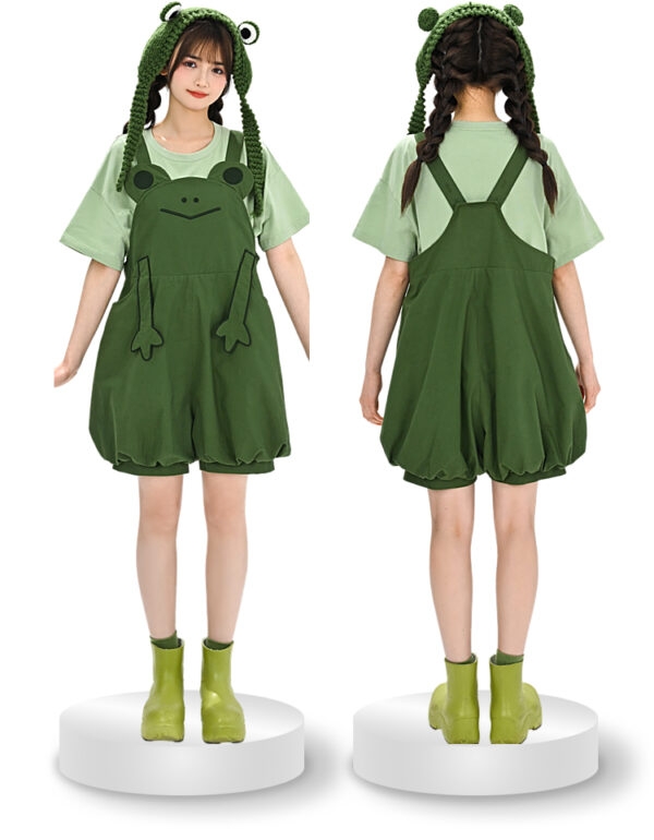 Schattige groene kikker driedimensionale overall Kikker kawaii