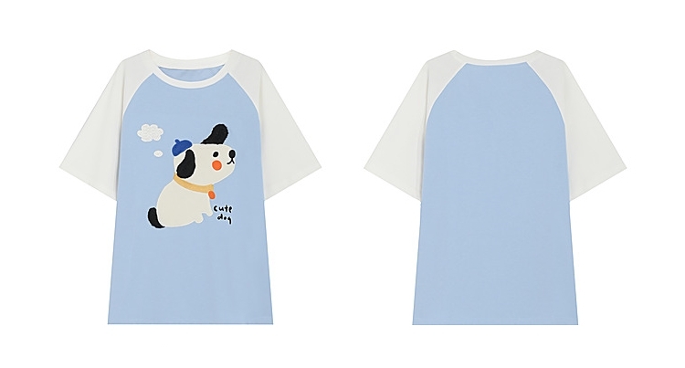 Kawaii Blue Cute Dog Print T-shirt