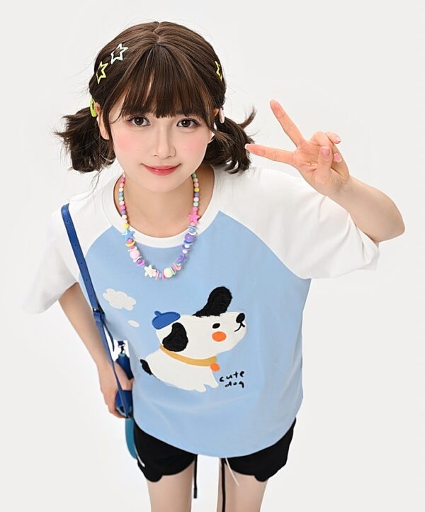 Синяя футболка с принтом Kawaii Cute Dog Милый каваи