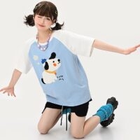 Kawaii blaues süßes Hunde-Print-T-Shirt Süßes Kawaii