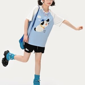 Kawaii blauw schattig hondenprint T-shirt Leuke kawaii