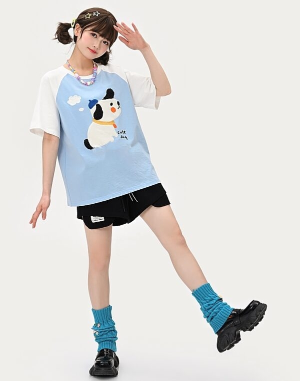 Синяя футболка с принтом Kawaii Cute Dog Милый каваи