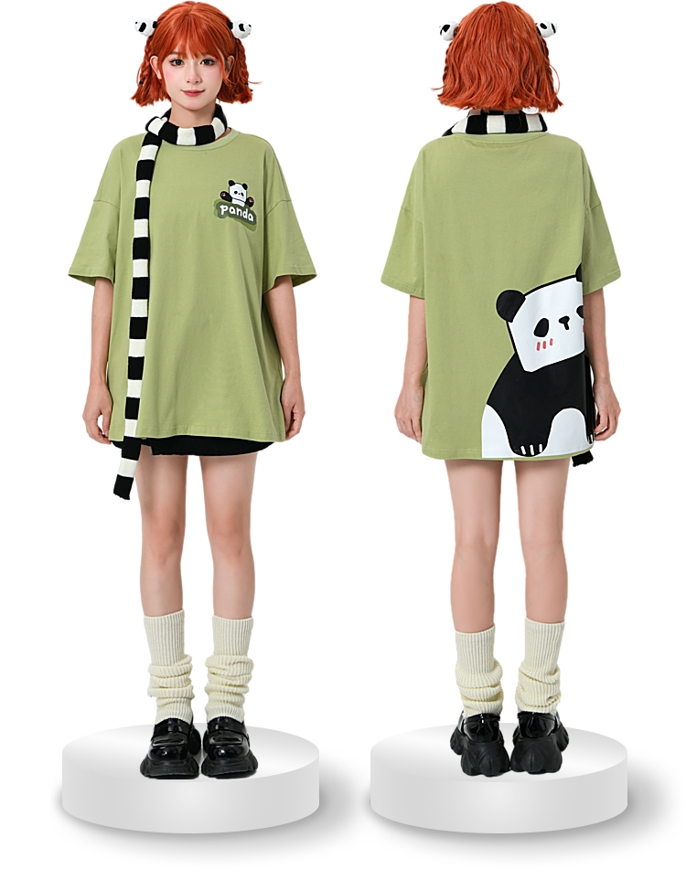 T-shirt oversize Kawaii ze słodkim nadrukiem pandy