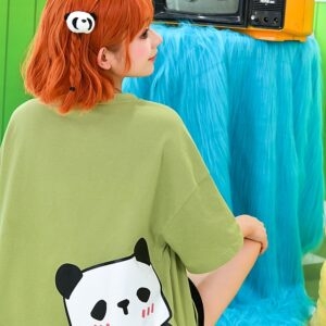 T-shirt oversize Kawaii ze słodkim nadrukiem pandy Śliczne kawaii