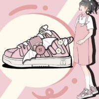 Kawaii Söta Rosa Loli Style Flat Sneakers Söt kawaii