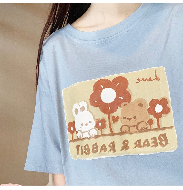 Camiseta con estampado de oso de dibujos animados estilo Kawaii Soft Girl