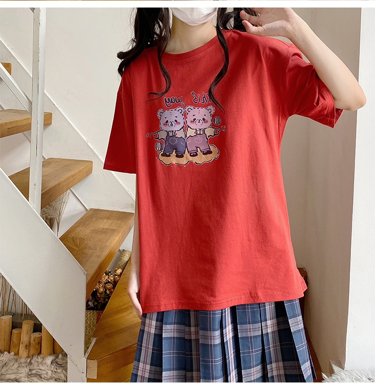 Kawaii Soft Girl Estilo Japanese Cartoon Print T-shirt - Loja de Moda Kawaii