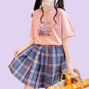 Kawaii doux fille Style rose dessin animé ours imprimé T-shirt ours kawaii