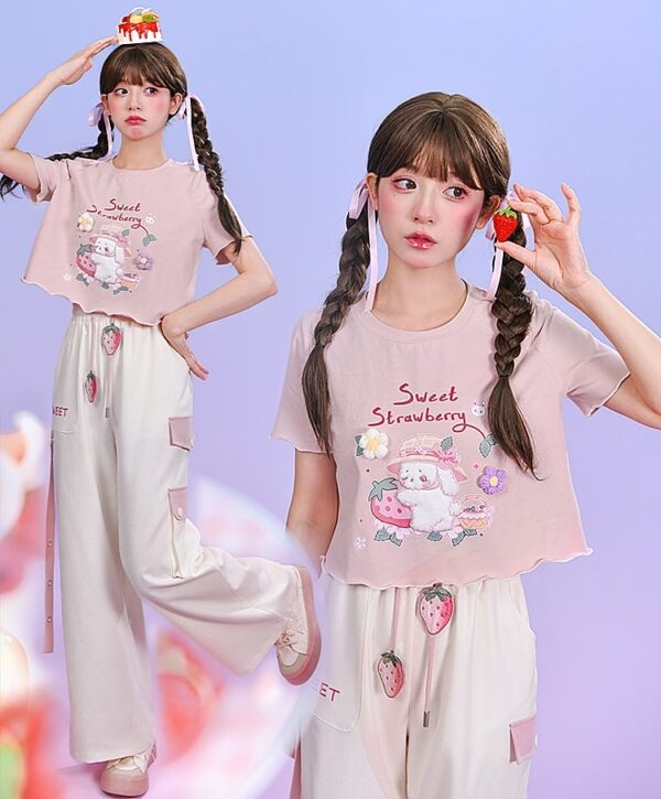 Summer Sweet Soft Girl Style Pink Short T-shirt Mori Girl kawaii