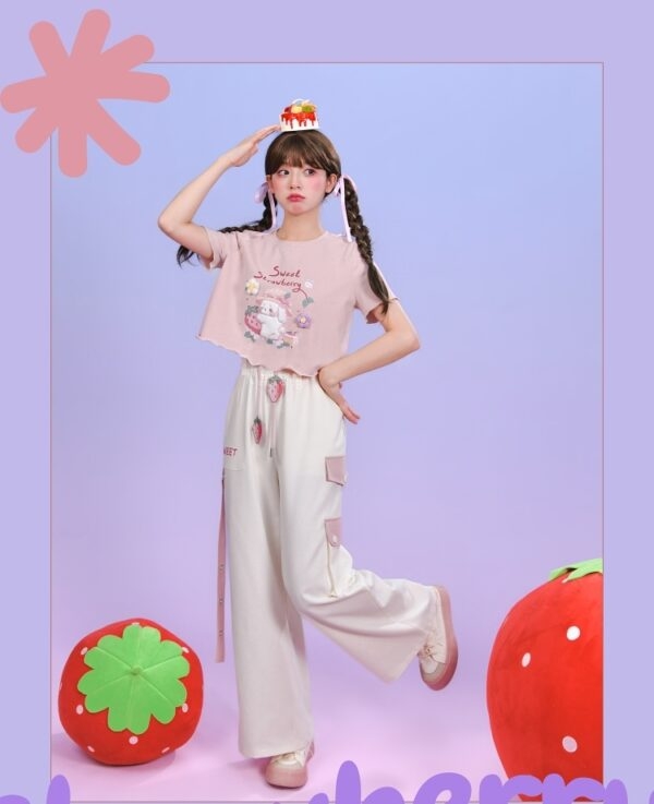 Summer Sweet Soft Girl Style Rosa Kort T-shirt Mori Girl kawaii