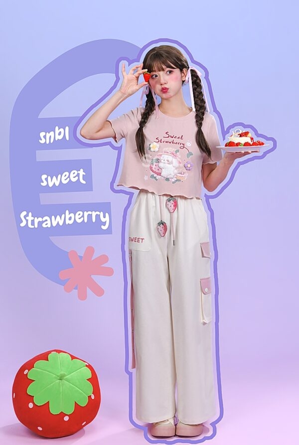 Camiseta curta rosa estilo menina doce e macia de verão Garota Mori kawaii