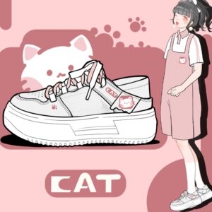 Baskets d'été à plateforme imprimées chaton rose, chaussures décontractées, douces et mignonnes, kawaii