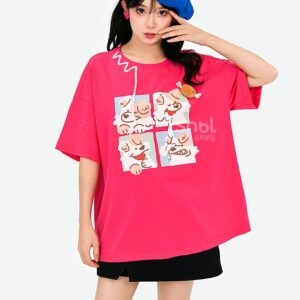 Süßes T-Shirt mit Cartoon-Comic-Welpen-Print Fruchtfarbe kawaii