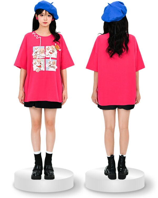 Süßes T-Shirt mit Cartoon-Comic-Welpen-Print Fruchtfarbe kawaii