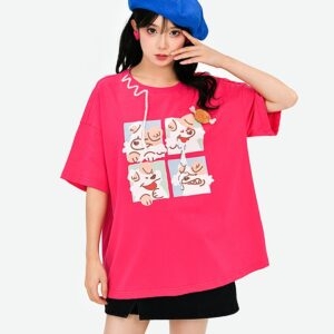 T-shirt con stampa di cuccioli di fumetti in stile dolce, colore frutta kawaii