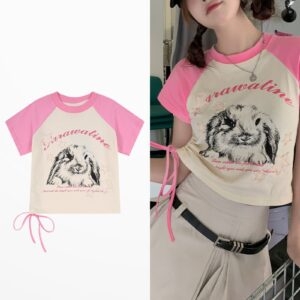 T-Shirt rose coupe ajustée Style Y2K, Hot Girl kawaii