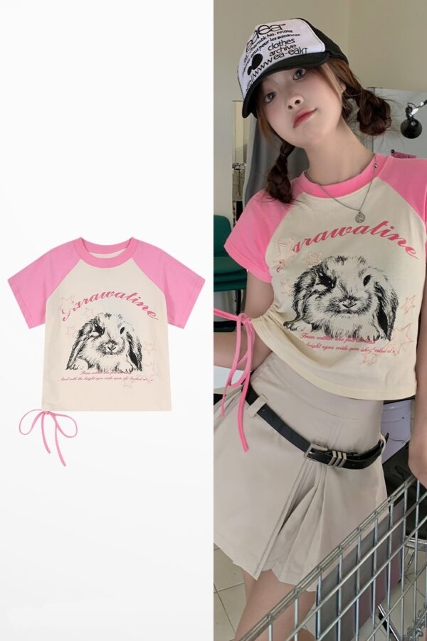 Camiseta rosa ajustada estilo Y2K chica caliente kawaii
