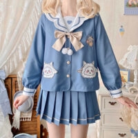 Cute Blue JK Sailor Uniform Skirt Set blue kawaii