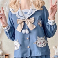 Conjunto de saia uniforme de marinheiro JK azul fofo kawaii azul