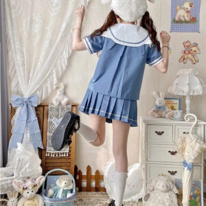 Симпатичный синий комплект с юбкой JK Sailor Uniform синий каваи