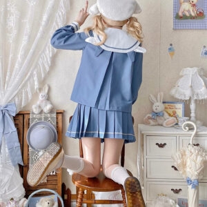 Симпатичный синий комплект с юбкой JK Sailor Uniform синий каваи