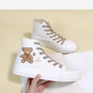 Hoge canvas schoenen met schattige cartoonbeerprint All-match kawaii