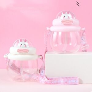 귀여운 핑크 토끼 스페이스 컵과 밀짚 토끼 카와이